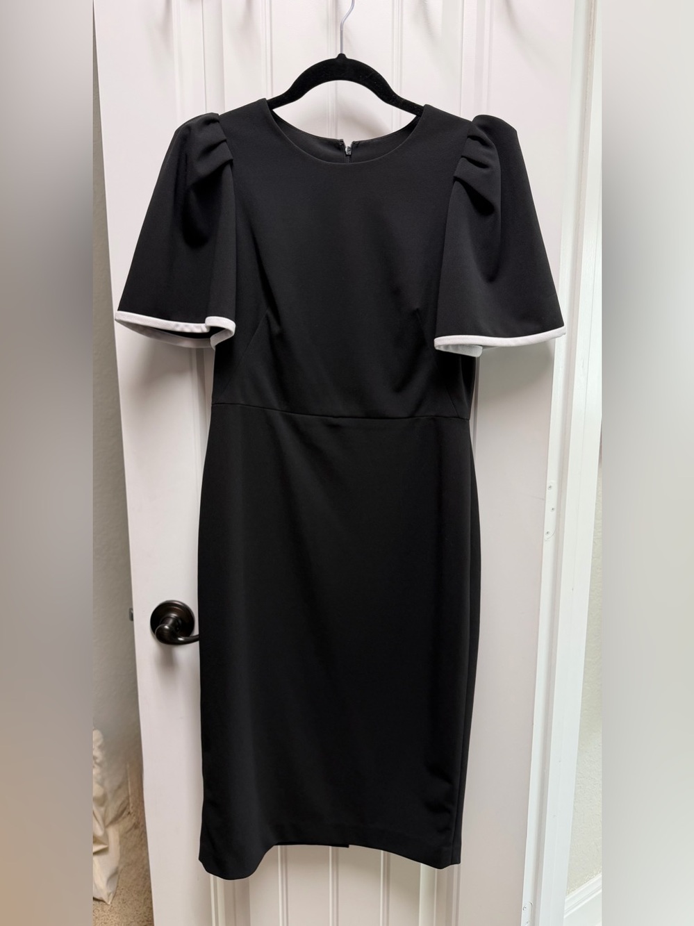 Calvin Klein Black Midi Dress with White Sleeve Trim